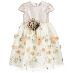 Graci-Beige & Gold Embroidered Dress | Childrensalon Outlet