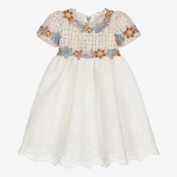 Graci-Бежевое платье из твида и кружева | Childrensalon Outlet