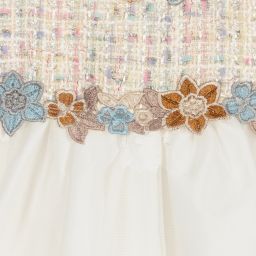 Graci-Бежевое платье из твида и кружева | Childrensalon Outlet