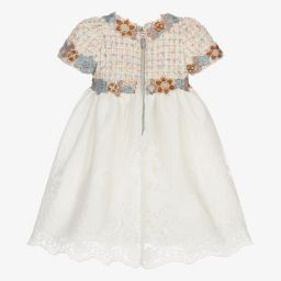 Graci-Бежевое платье из твида и кружева | Childrensalon Outlet