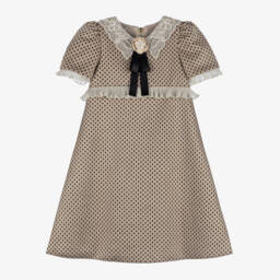Graci-Girls Beige Collar Dress with Embroidery | Childrensalon Outlet