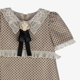 Graci-Girls Beige Collar Dress with Embroidery | Childrensalon Outlet