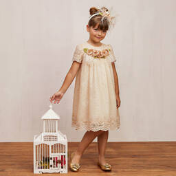 Graci-Бежевое кружевное платье с вышивкой | Childrensalon Outlet