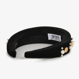 Graci-Черный бархатный ободок c жемчужинами | Childrensalon Outlet