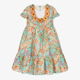 Graci-Голубое платье с цветами для девочек | Childrensalon Outlet