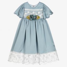 Graci-Голубое атласное платье с кружевом для девочек | Childrensalon Outlet