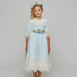 Graci-Голубое платье из тюля с кружевом для девочек | Childrensalon Outlet