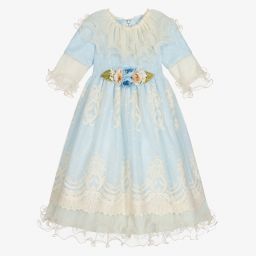Graci-Голубое платье из тюля с кружевом для девочек | Childrensalon Outlet