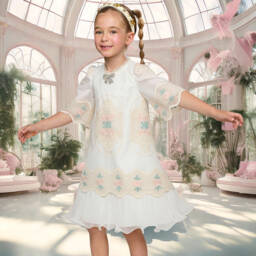 Graci-Элегантное кремовое платье из кружева и тюля для девочек | Childrensalon Outlet