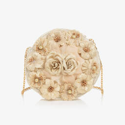 Graci-Girls Gold Flower Shoulder Bag (18cm) | Childrensalon Outlet