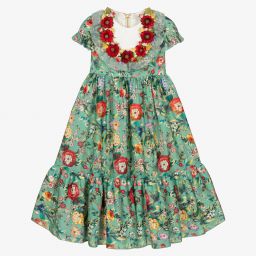 Graci-Girls Green Floral Dress  | Childrensalon Outlet