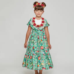 Graci-Girls Green Floral Dress  | Childrensalon Outlet