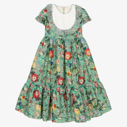 Graci-Girls Green Floral Dress  | Childrensalon Outlet
