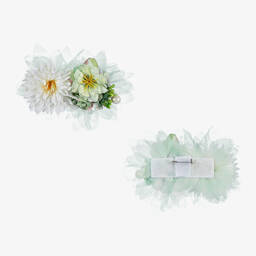 Graci-فستان تول مطرز لون أخضر فاتح وأبيض | Childrensalon Outlet