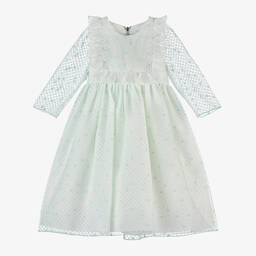 Graci-فستان تول مطرز لون أخضر فاتح وأبيض | Childrensalon Outlet
