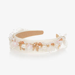 Graci-Girls Ivory Beaded Hairband | Childrensalon Outlet