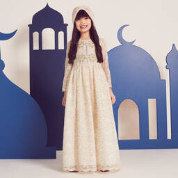 Graci-Длинное кремовое платье в цветочек для девочек | Childrensalon Outlet