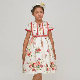 Graci-Girls Ivory Floral Satin Twill Dress | Childrensalon Outlet