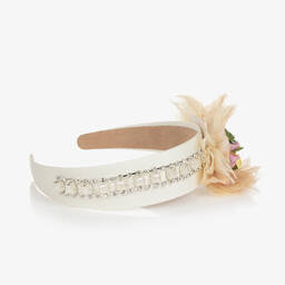 Graci-Girls Ivory Flower & Diamanté Hairband  | Childrensalon Outlet