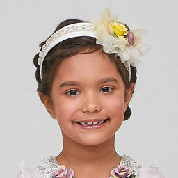 Graci-Girls Ivory Flower & Diamanté Hairband  | Childrensalon Outlet