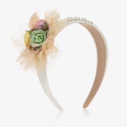 Graci-Girls Ivory Flower & Diamanté Hairband  | Childrensalon Outlet