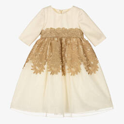 Graci-Кремовое платье с золотистым кружевом | Childrensalon Outlet
