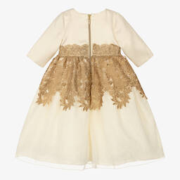 Graci-Кремовое платье с золотистым кружевом | Childrensalon Outlet