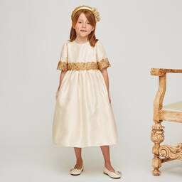 Graci-Кремовое платье с золотистым кружевом | Childrensalon Outlet