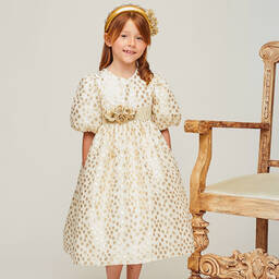 Graci-Кремовое платье в золотистый горошек | Childrensalon Outlet