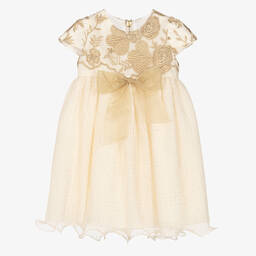 Graci-Girls Ivory & Gold Tulle Floral Dress | Childrensalon Outlet