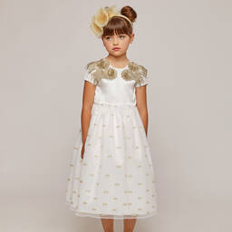 Graci-Кремовое платье с золотыми крыльями для девочек | Childrensalon Outlet