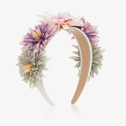 غراتسي-طوق للشعر ساتان لون عاجي وزهري مطرز بورود | Childrensalon Outlet