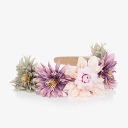 غراتسي-طوق للشعر ساتان لون عاجي وزهري مطرز بورود | Childrensalon Outlet