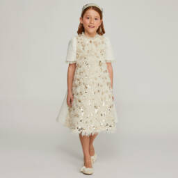 Graci-Girls Ivory Sequin Tweed Dress | Childrensalon Outlet