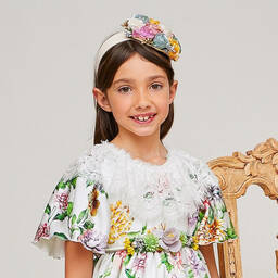 Graci-Кремовый блестящий ободок с цветами | Childrensalon Outlet