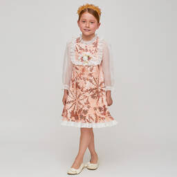غراتسي-فستان أورغانزا لون برتقالي وأبيض مزين بترتر | Childrensalon Outlet