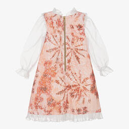 غراتسي-فستان أورغانزا لون برتقالي وأبيض مزين بترتر | Childrensalon Outlet