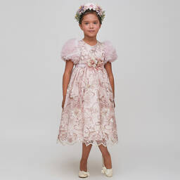 Graci-Girls Pink Embroidered Tulle Dress | Childrensalon Outlet