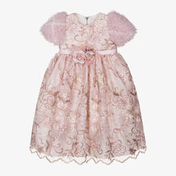 Graci-Girls Pink Embroidered Tulle Dress | Childrensalon Outlet