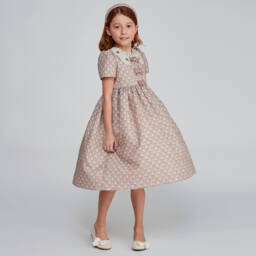 Graci-فستان بياقة دانتيل وطبعة ورود قطن لون زهري | Childrensalon Outlet