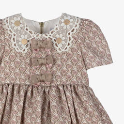 Graci-فستان بياقة دانتيل وطبعة ورود قطن لون زهري | Childrensalon Outlet