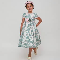Graci-Girls Pink & Green Tulle Floral Dress | Childrensalon Outlet