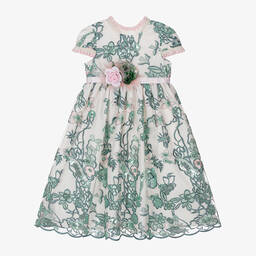 Graci-Girls Pink & Green Tulle Floral Dress | Childrensalon Outlet