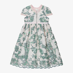 Graci-Girls Pink & Green Tulle Floral Dress | Childrensalon Outlet