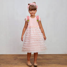 Graci-Розовое многоярусное платье из тюля | Childrensalon Outlet