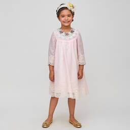 Graci-Girls Pink Tulle Flower Collar Dress | Childrensalon Outlet