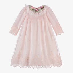 Graci-Girls Pink Tulle Flower Collar Dress | Childrensalon Outlet