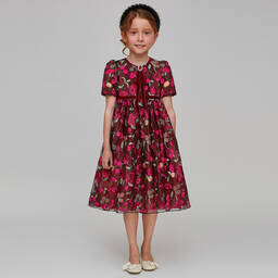 Graci-Girls Red & Pink Floral Tulle Dress | Childrensalon Outlet