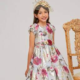 Graci-Серебристое жаккардовое платье с цветами для девочек | Childrensalon Outlet
