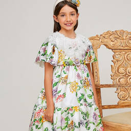 Graci-فستان ساتان لون أبيض بطبعة ورود | Childrensalon Outlet